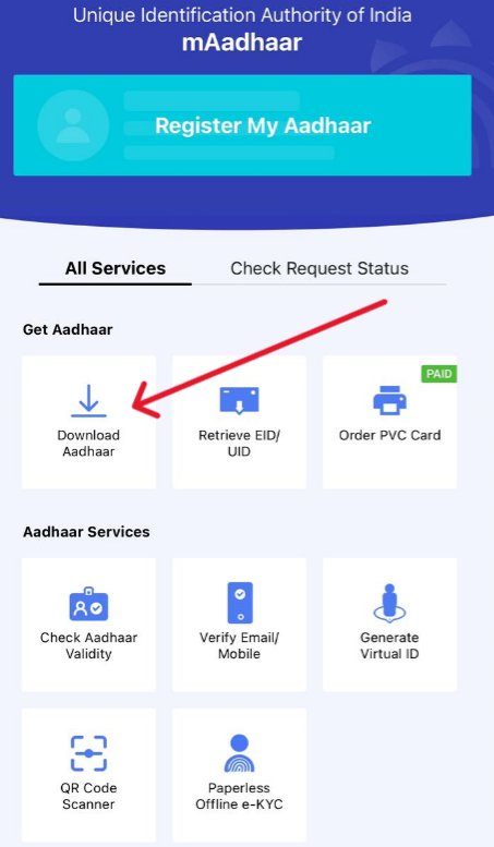 Download Aadhaar Card from mAadhaar App