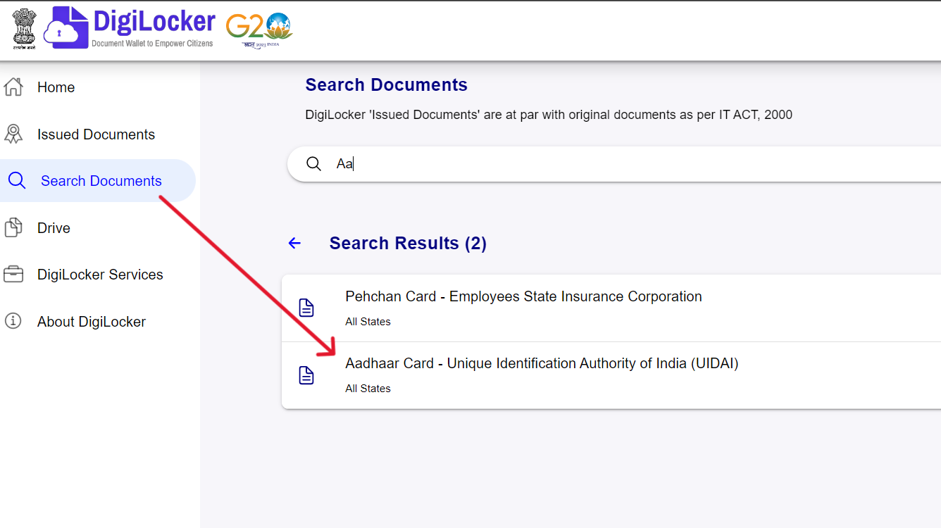 Download Aadhar Card from DigiLocker